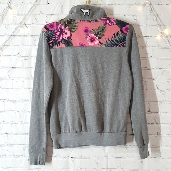 2016 NWOT Victoria's Secret PINK Quarter Zip Tropical Floral Sweatshirt Size XS - Picture 12 of 17